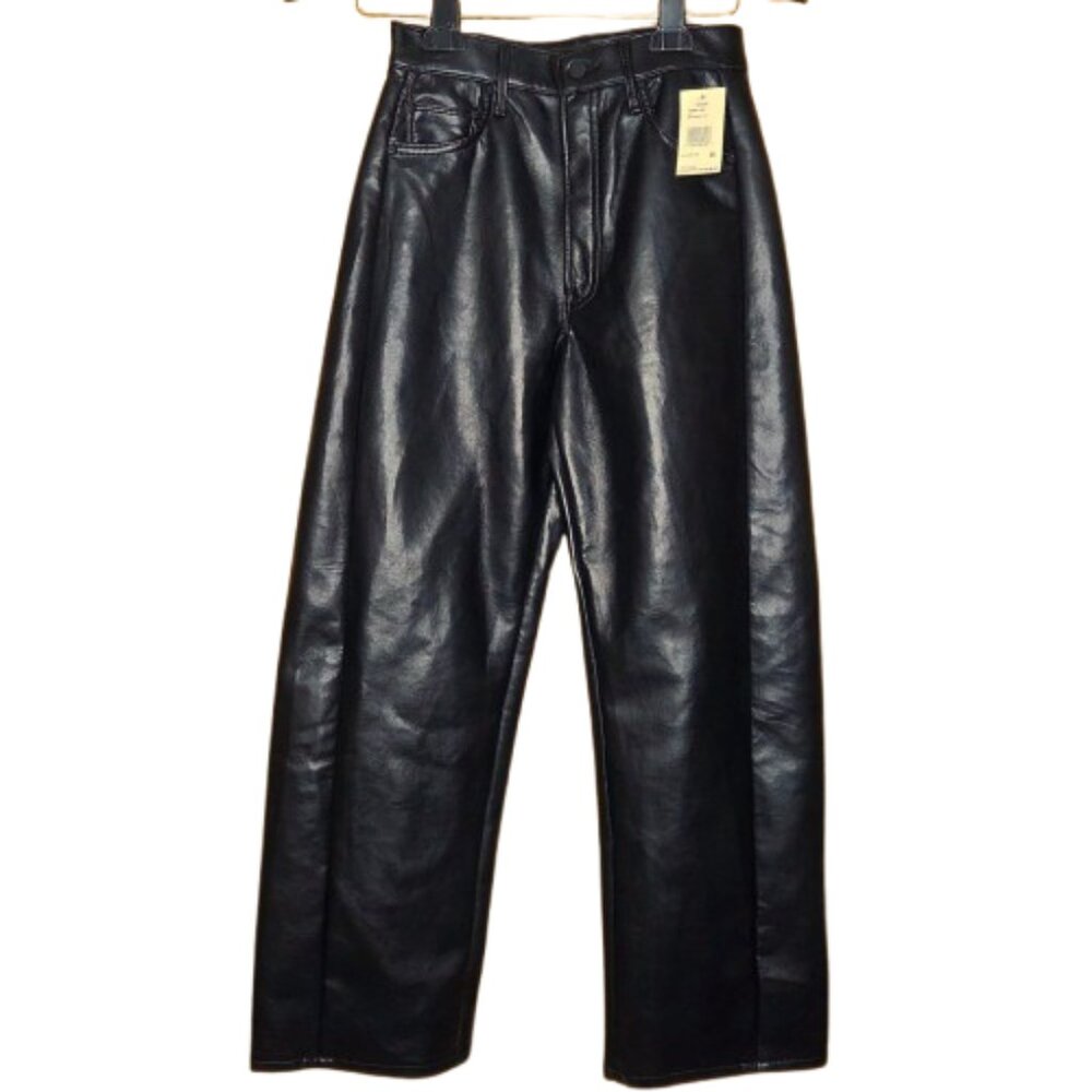 Nwt Mother Women's The Halfpipe Flood High Rise Leather Jeans